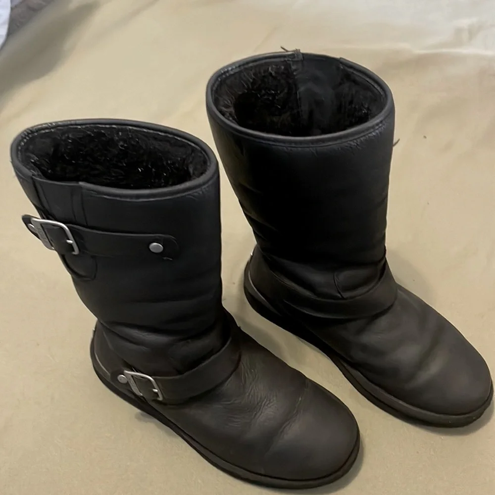 UGG Australia black leather womens Boots size 8” - Picture 4 of 12